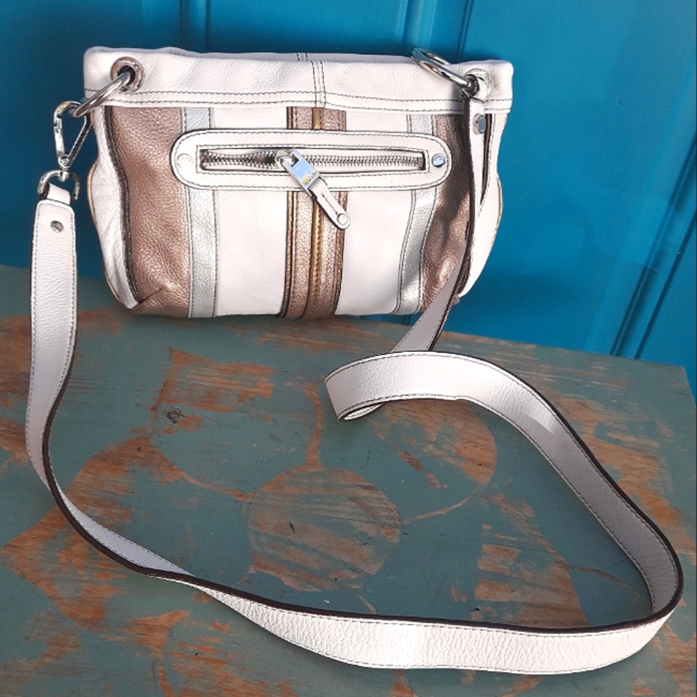 Genuine Leather Crossbody Bag Modern White Contemporary Pebbled Leather Purse - Picture 3 of 16